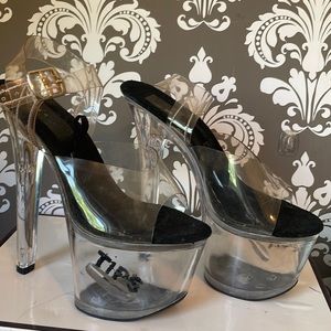 Stripper shoes - platform with place for tips - clear shoes - Halloween, pageant
